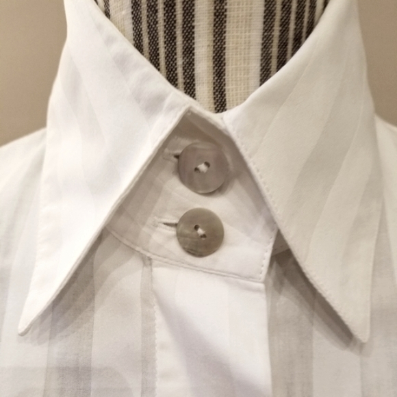 Anne Fontaine Classic White Alternating White Stripe Hidden Button Down Shirt - Picture 3 of 14